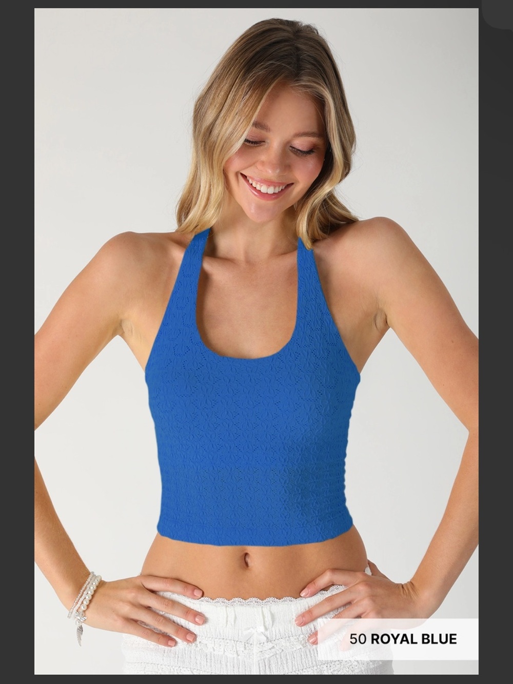 Nikibiki. Floral Lace Halter Crop Top Royal Blue color - BRAND NEW no tag